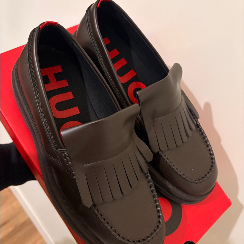 HUGO Dark Brown Leather Loafers